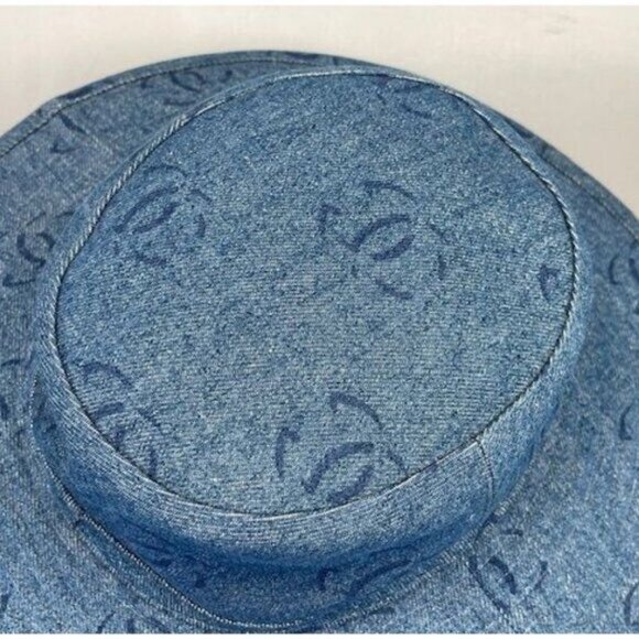 Authentic CHANEL CC Denim Hat Wide Brim Bucket Cap 58 Blue - Picture 3 of 5